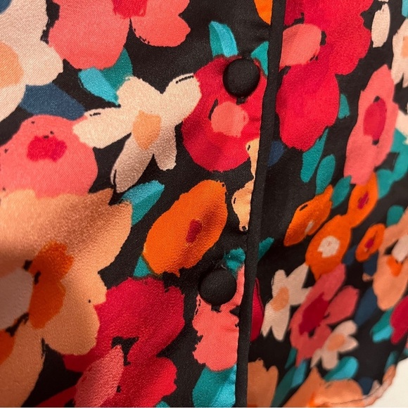 Primark size small bright pinks and oranges floral long sleeve satin look top - Picture 5 of 9
